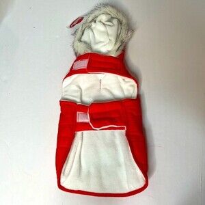 Boots & Barkley Cinched Waist Faux Fur Trim Hood Dog Puff Vest Orange Small New!